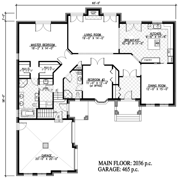 European One-Story Level One of Plan 48182