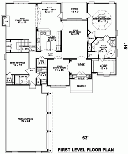 House Plan 48566 First Level Plan