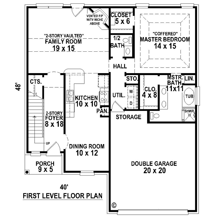 French Country Traditional Level One of Plan 48593