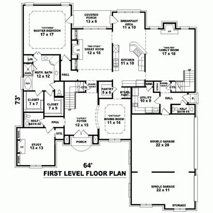 House Plan 48594 First Level Plan