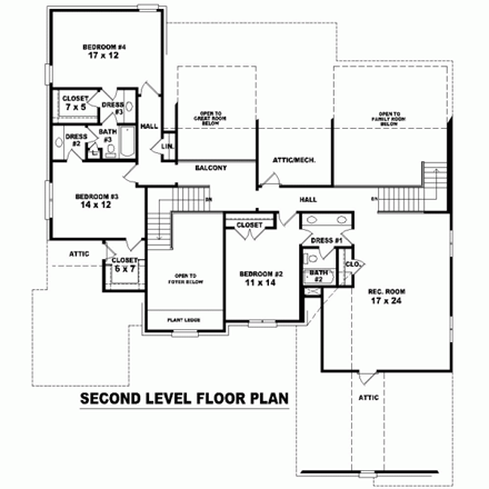 House Plan 48594 Second Level Plan