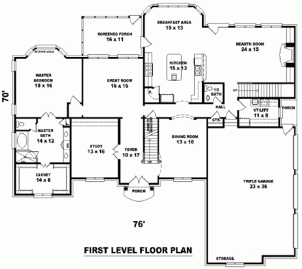 House Plan 48628 First Level Plan