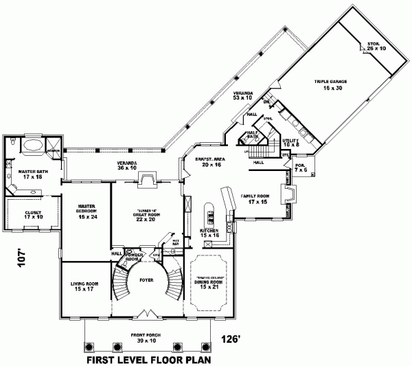 Greek Revival Southern Level One of Plan 48705
