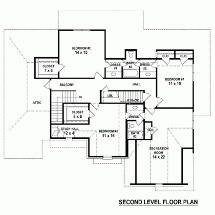 House Plan 48791 Second Level Plan