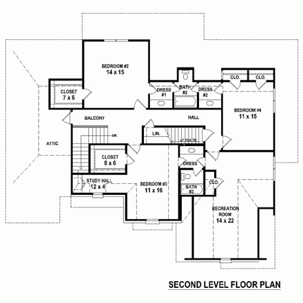 House Plan 48792 Second Level Plan