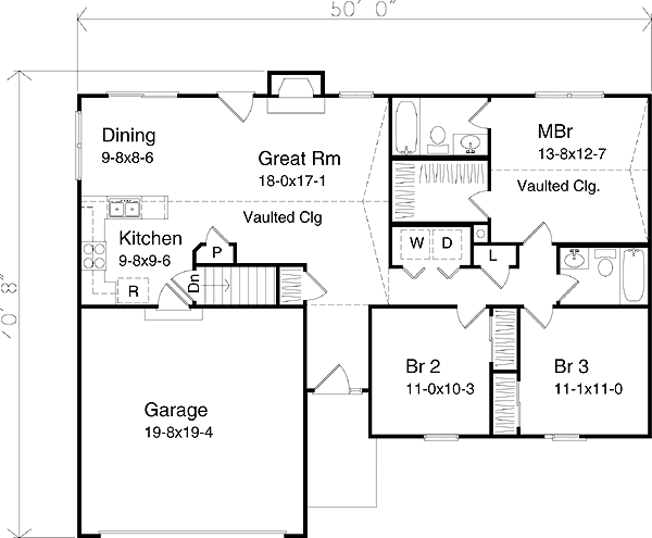 One-Story Ranch Level One of Plan 49001