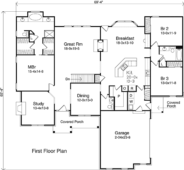 One-Story Traditional Level One of Plan 49006