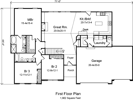 One-Story Traditional Level One of Plan 49061