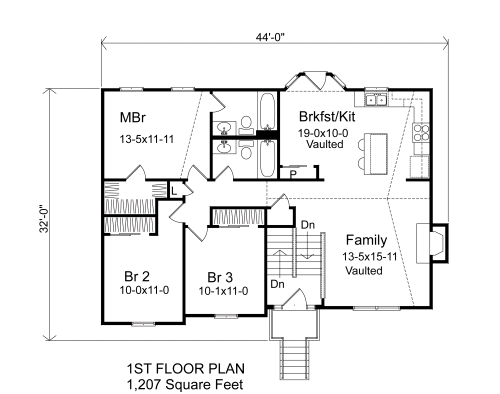 One-Story Traditional Level One of Plan 49071