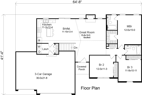 Plan 49076 | Ranch Style with 3 Bed, 2 Bath, 3 Car Garage