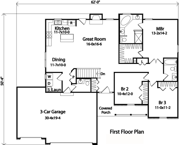 Country One-Story Level One of Plan 49078