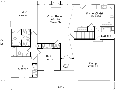 One-Story Traditional Level One of Plan 49081