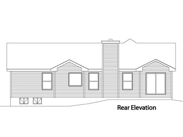 One-Story Rear Elevation of Plan 49107