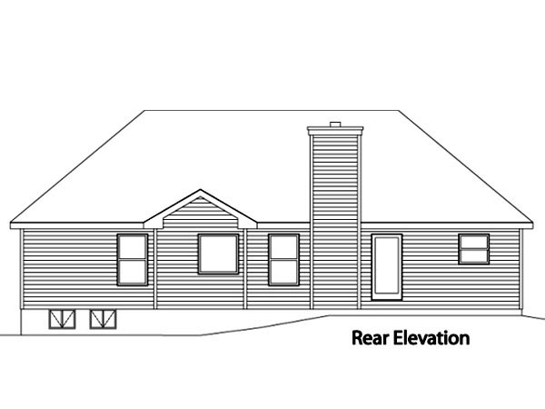 One-Story Rear Elevation of Plan 49110