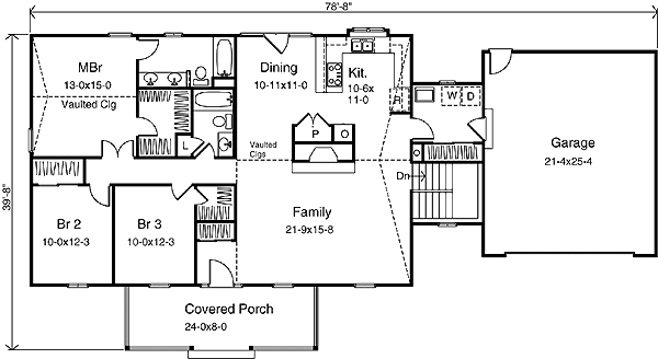 One-Story Ranch Level One of Plan 49116