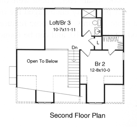 Cabin, Cape Cod, Country House Plan 49128 with 2 Beds, 3 Baths Second Level Plan