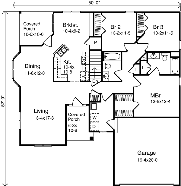 One-Story Ranch Level One of Plan 49134