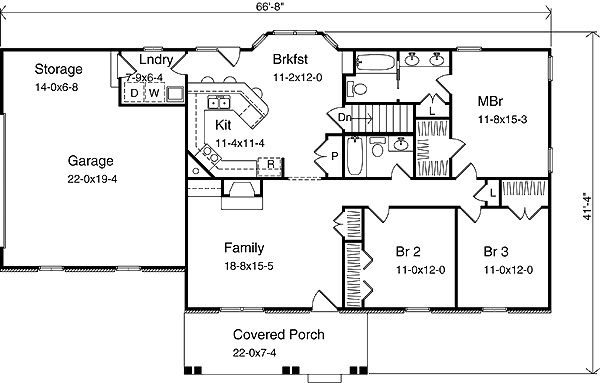 One-Story Ranch Level One of Plan 49135