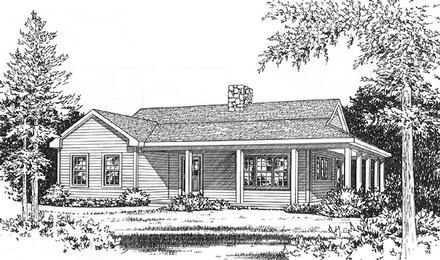 Country One-Story Elevation of Plan 49156