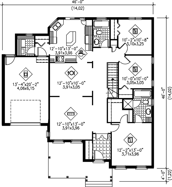 European One-Story Level One of Plan 49588