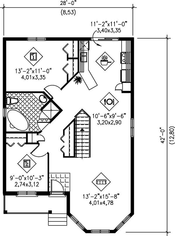 Bungalow Narrow Lot One-Story Level One of Plan 49590