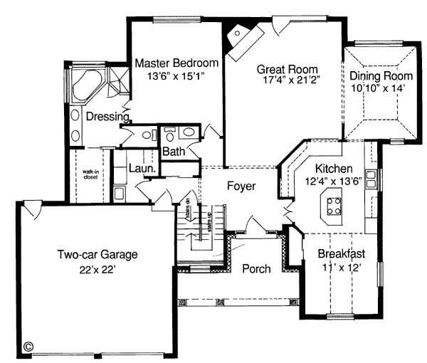 Bungalow Traditional Level One of Plan 50004
