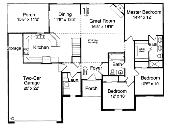 One-Story Ranch Traditional Level One of Plan 50007