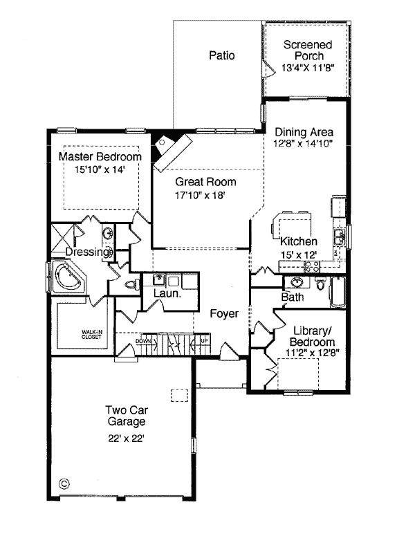 European One-Story Ranch Traditional Level One of Plan 50010