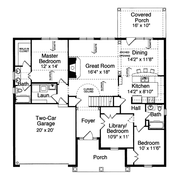 Colonial One-Story Ranch Level One of Plan 50024