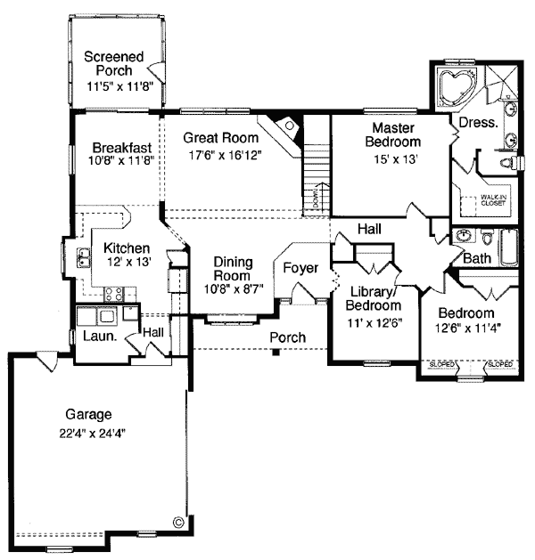 One-Story Ranch Traditional Level One of Plan 50047