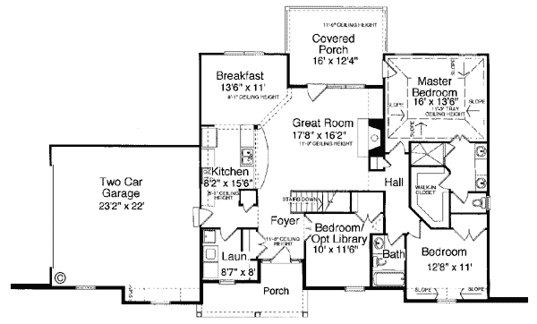 Bungalow One-Story Traditional Level One of Plan 50051