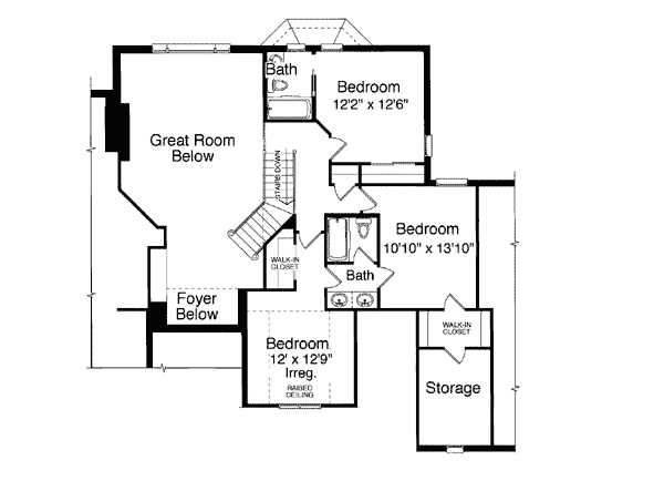 Bungalow European Traditional Level Two of Plan 50055