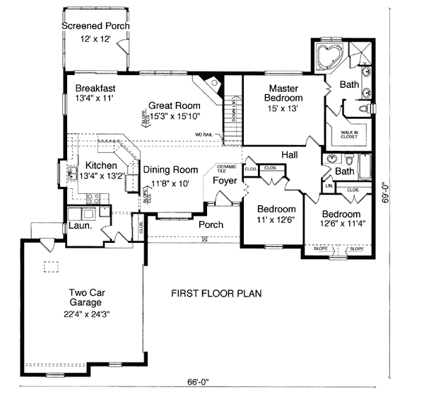 One-Story Traditional Level One of Plan 50075