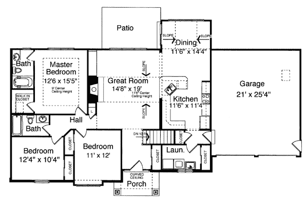 Bungalow Craftsman One-Story Ranch Level One of Plan 50089