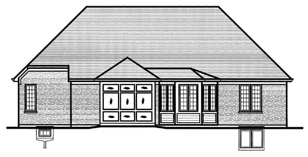 One-Story Ranch Rear Elevation of Plan 50092