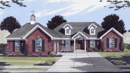 One-Story Ranch Southern Elevation of Plan 50100