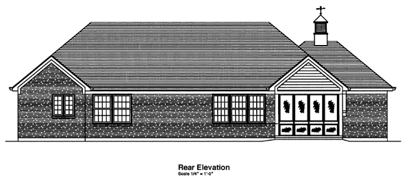 One-Story Ranch Southern Rear Elevation of Plan 50100