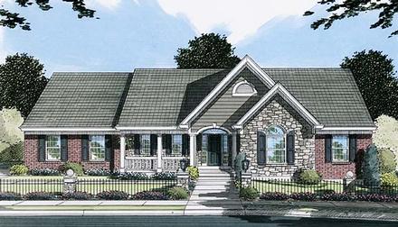 Country One-Story Southern Elevation of Plan 50105