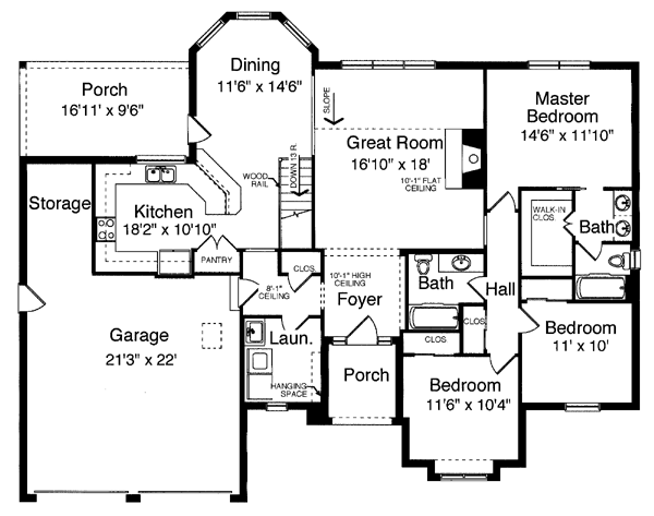 One-Story Ranch Level One of Plan 50122