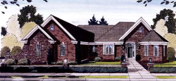 Ranch Plan with 2959 Sq. Ft., 3 Bedrooms, 3 Bathrooms, 3 Car Garage Elevation