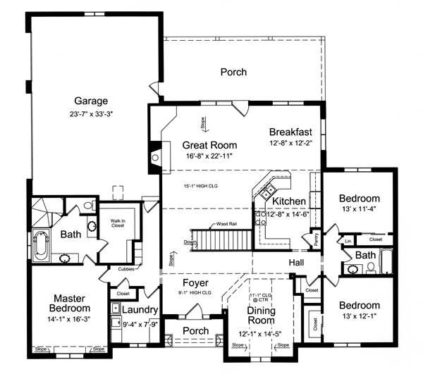 Craftsman One-Story Level One of Plan 50155