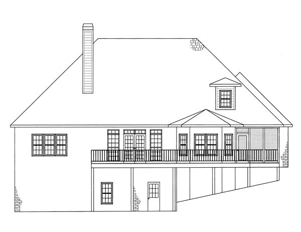 European Plan with 2800 Sq. Ft., 3 Bedrooms, 3 Bathrooms, 3 Car Garage Rear Elevation