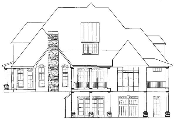 European, Traditional Plan with 4012 Sq. Ft., 4 Bedrooms, 5 Bathrooms, 2 Car Garage Rear Elevation