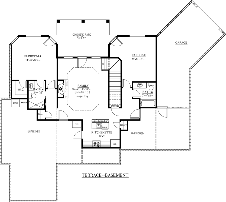 Cottage Craftsman French Country Lower Level of Plan 50256