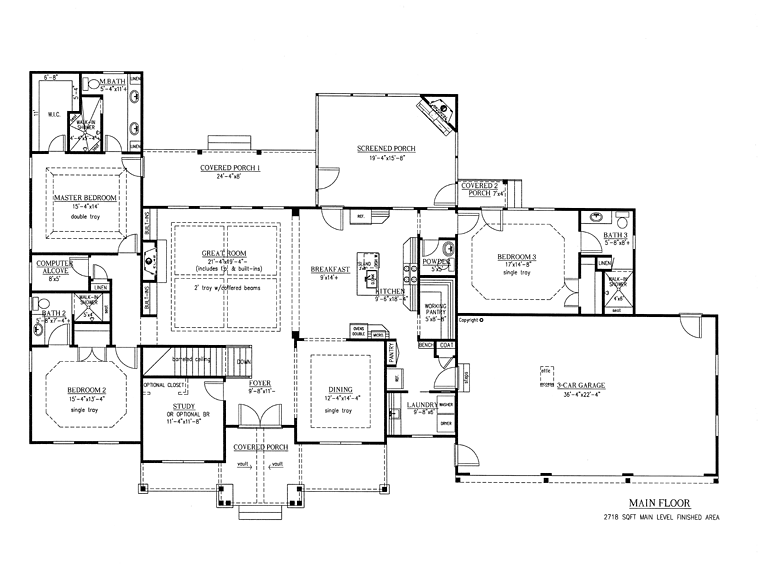 Craftsman Ranch Traditional Level One of Plan 50264