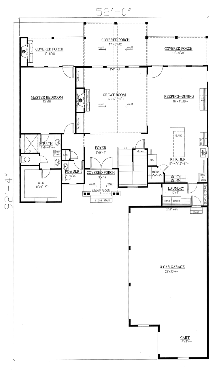 Country Craftsman Southern Traditional Level One of Plan 50270