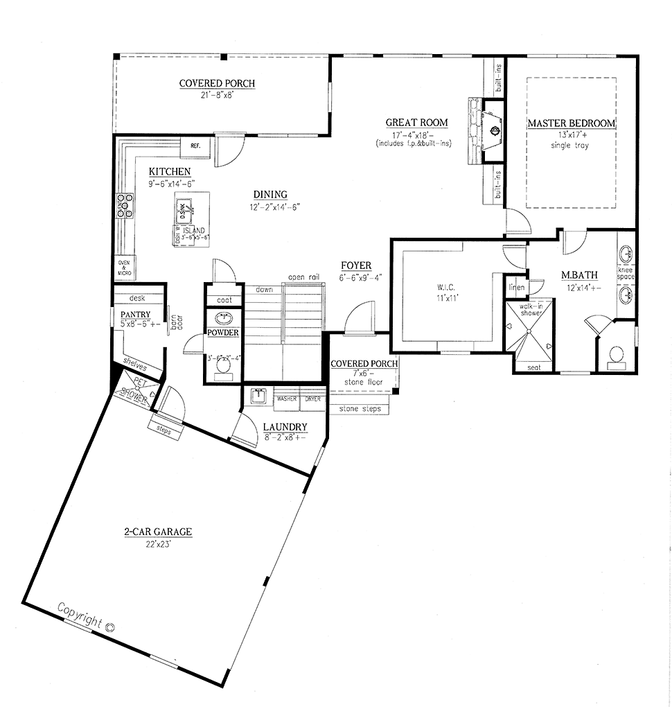 Cottage Craftsman Ranch Level One of Plan 50278