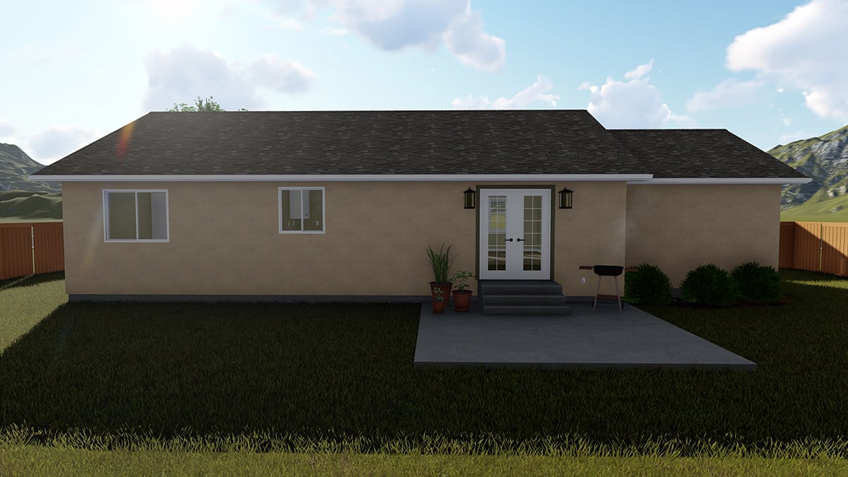 Plan with 1190 Sq. Ft., 2 Bedrooms, 1 Bathrooms, 1 Car Garage Rear Elevation