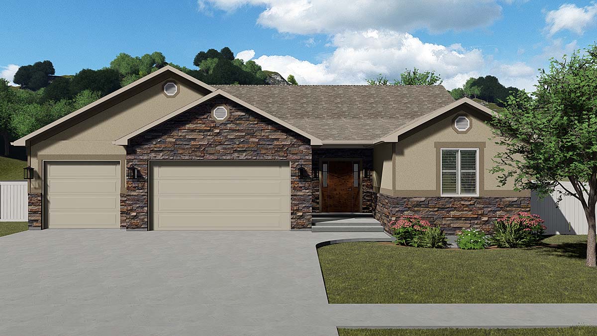 Plan with 3588 Sq. Ft., 5 Bedrooms, 4 Bathrooms, 3 Car Garage Elevation