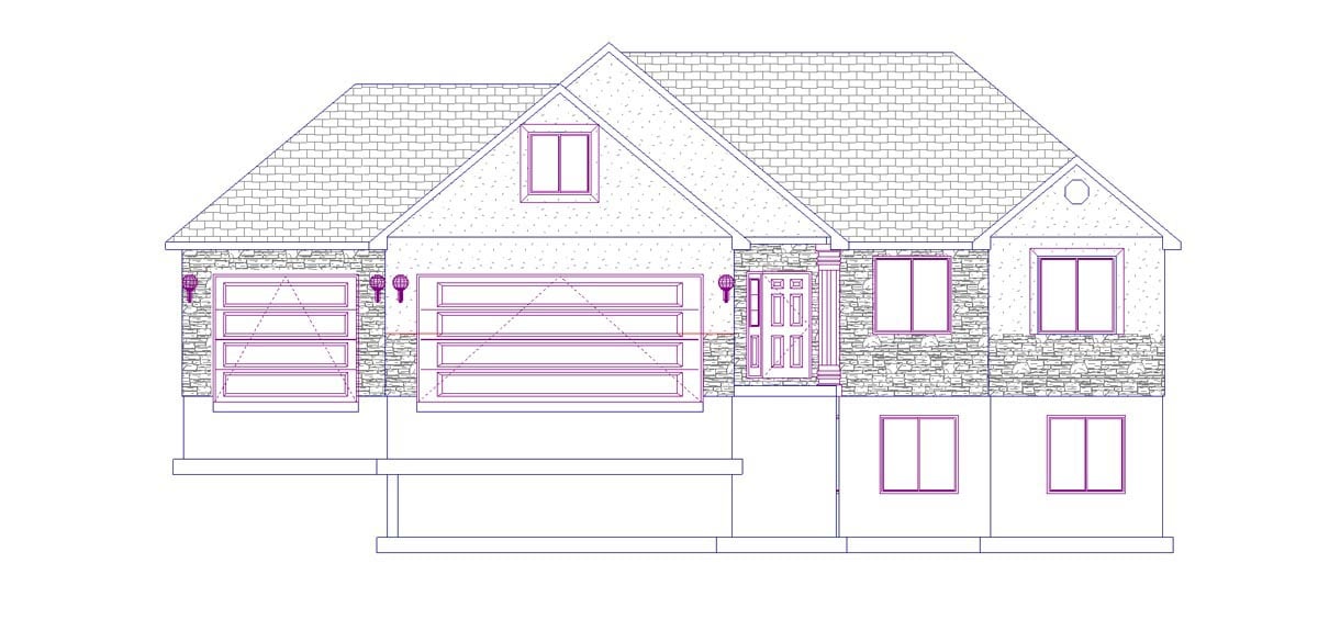 Plan with 3300 Sq. Ft., 5 Bedrooms, 3 Bathrooms, 3 Car Garage Picture 4